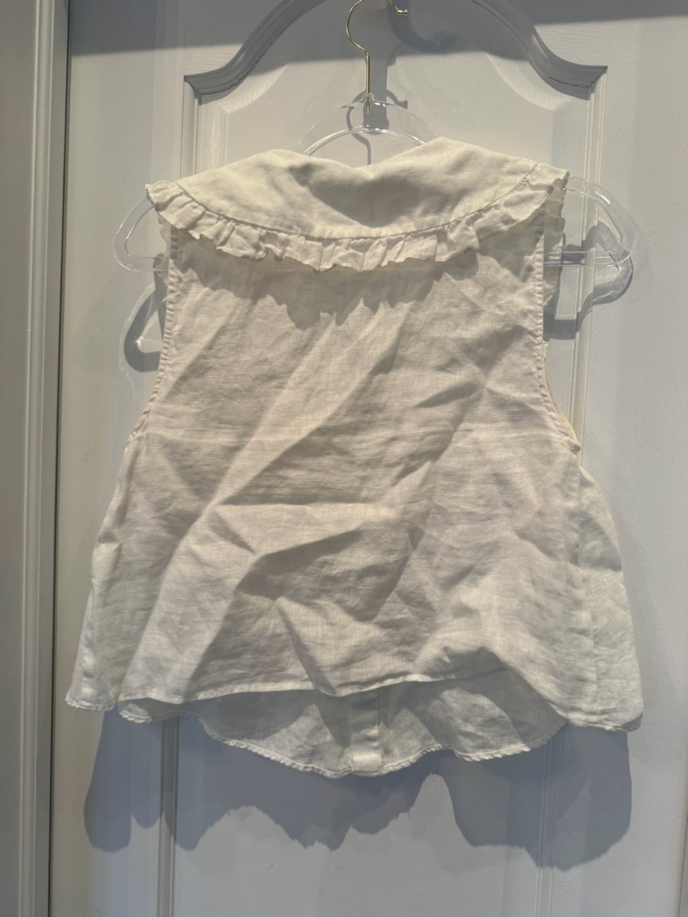 Zara Cream Ruffle Collar Button Tank - Picture 2 of 5